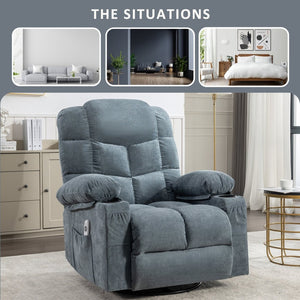 English Elm Massage Rocker Recliner Oversized Chair with Heat Vibration Usb Port and Storage Pockets W1807S00009