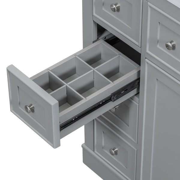 English Elm 36" Modern Bathroom Vanity with Ceramic Sink, Solid Wood & MDF Build, Six Drawers + Cabinet, Durable Finish and Adjustable Shelf for Organized Storage Grey SY999404AAE-6