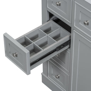 English Elm 36" Solid Wood Bathroom Vanity Base with 6 Drawers & 1 Door, Modern Freestanding Cabinet, Undermount-Compatible Grey WF306253AAE