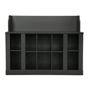 English Elm On-trend Matte Black Entryway Bench with Wall Cabinet Ten Compartments Four Hooks WF313576AAB