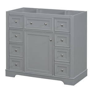English Elm 36" Solid Wood Bathroom Vanity Base with 6 Drawers & 1 Door, Modern Freestanding Cabinet, Undermount-Compatible Grey WF306253AAE