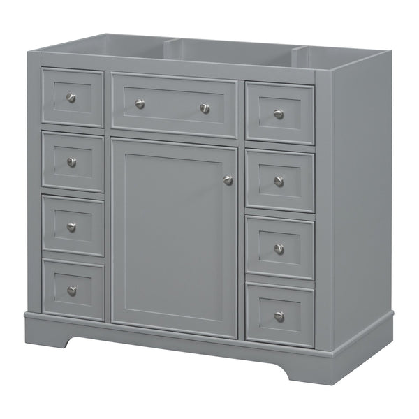 English Elm 36" Solid Wood Bathroom Vanity Base with 6 Drawers & 1 Door, Modern Freestanding Cabinet, Undermount-Compatible Grey WF306253AAE