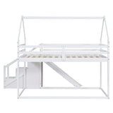 Hearth and Haven Borahmia Twin over Twin House Bunk Bed with Slide and Staircase, White