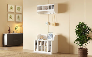 English Elm On-trend Two-piece White Hall Tree with Bench Ten Shoe Cubbies and Cabinet WF313576AAK