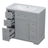 English Elm 36" Bathroom Vanity With Sink Combo, One Cabinet and Six Drawers, Solid Wood and Mdf Board, Grey