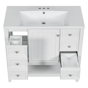 English Elm 36" Bathroom Vanity With Center Sink, Solid Wood & Mdf, 3 Drawers, Elegant White Finish, Modern Style N725P246500K
