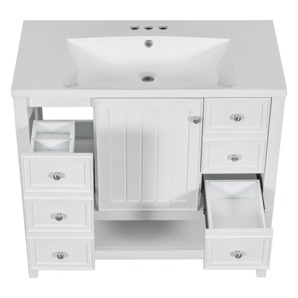English Elm 36" Bathroom Vanity With Center Sink, Solid Wood & Mdf, 3 Drawers, Elegant White Finish, Modern Style N725P246500K