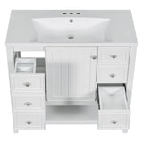 English Elm 36" Bathroom Vanity With Sink Combo, One Cabinet and Three Drawers, Solid Wood and Mdf Board, White (Old Sku:Sy999505Aak)