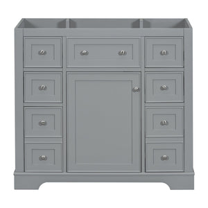 English Elm 36" Solid Wood Bathroom Vanity Base with 6 Drawers & 1 Door, Modern Freestanding Cabinet, Undermount-Compatible Grey WF306253AAE
