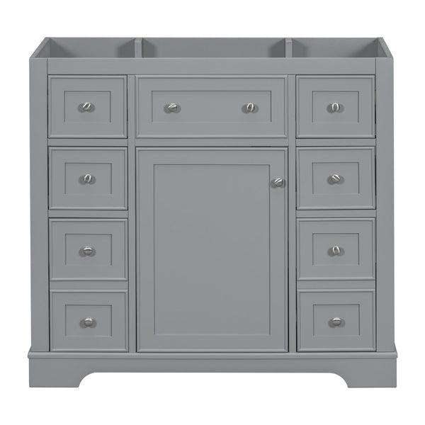 English Elm 36" Solid Wood Bathroom Vanity Base with 6 Drawers & 1 Door, Modern Freestanding Cabinet, Undermount-Compatible Grey WF306253AAE