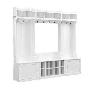 English Elm On-trend Modular Entryway Hall Tree with Hooks Shoe Cubbies Bench and Shelves White N721S000025K