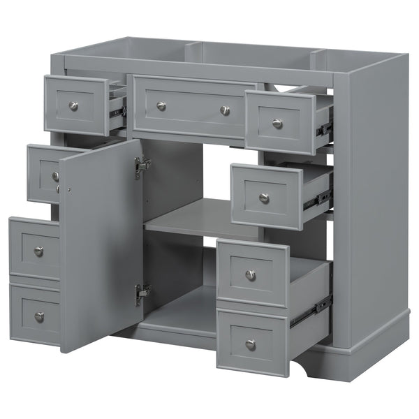 English Elm 36" Solid Wood Bathroom Vanity Base with 6 Drawers & 1 Door, Modern Freestanding Cabinet, Undermount-Compatible Grey WF306253AAE
