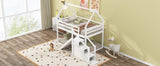 Hearth and Haven Borahmia Twin over Twin House Bunk Bed with Slide and Staircase, White