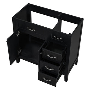 English Elm 36" Matte Bathroom Vanity Base Cabinet with Drawers Rubberwood Frame Modern Storage Black WF296707AAB