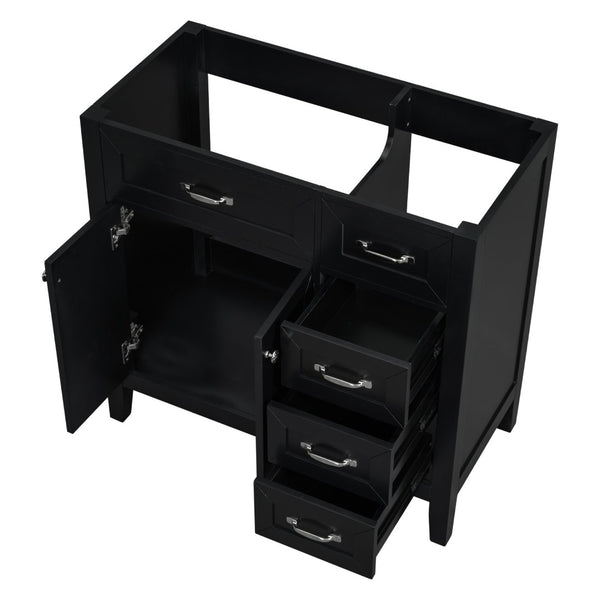 English Elm 36" Matte Bathroom Vanity Base Cabinet with Drawers Rubberwood Frame Modern Storage Black WF296707AAB