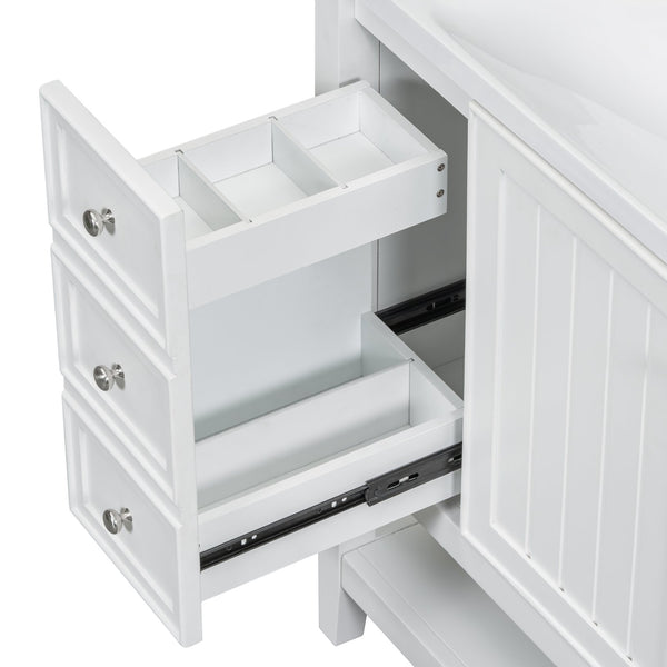 English Elm 36" Bathroom Vanity With Center Sink, Solid Wood & Mdf, 3 Drawers, Elegant White Finish, Modern Style N725P246500K