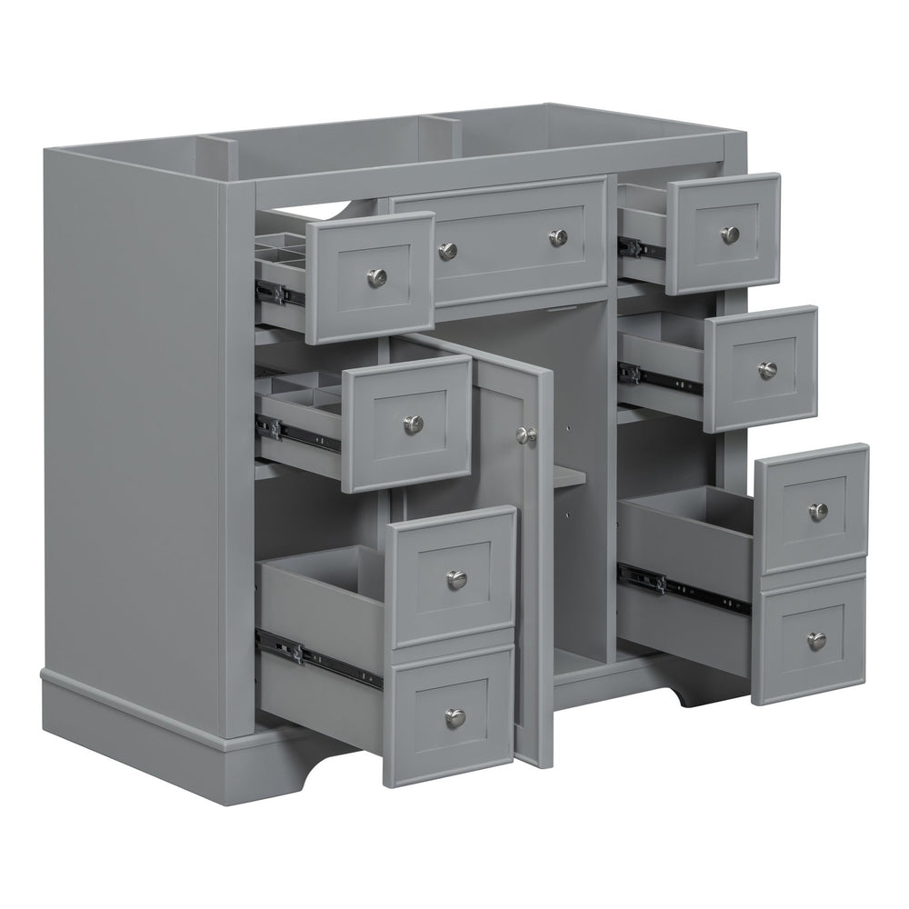 English Elm 36" Solid Wood Bathroom Vanity Base with 6 Drawers & 1 Door, Modern Freestanding Cabinet, Undermount-Compatible Grey WF306253AAE
