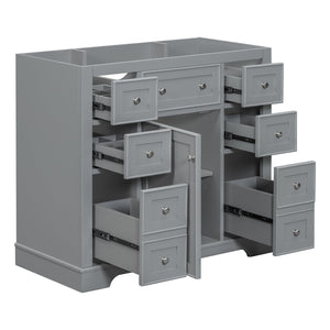 English Elm 36" Solid Wood Bathroom Vanity Base with 6 Drawers & 1 Door, Modern Freestanding Cabinet, Undermount-Compatible Grey WF306253AAE