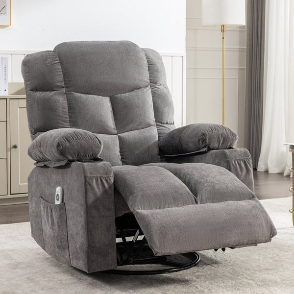 English Elm Massage Rocker Recliner Oversized Chair with Heat Vibration Usb Port and Storage Pockets Grey W1807S00010