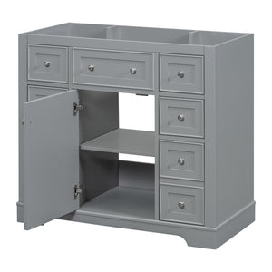 English Elm 36" Solid Wood Bathroom Vanity Base with 6 Drawers & 1 Door, Modern Freestanding Cabinet, Undermount-Compatible Grey WF306253AAE