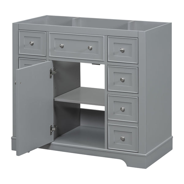 English Elm 36" Solid Wood Bathroom Vanity Base with 6 Drawers & 1 Door, Modern Freestanding Cabinet, Undermount-Compatible Grey WF306253AAE