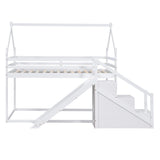 Hearth and Haven Borahmia Twin over Twin House Bunk Bed with Slide and Staircase, White