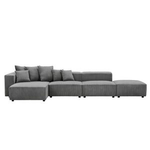 English Elm Soft Corduroy Sectional Modular Sofa 4 Piece Set, Small L-Shaped Chaise Couch For Living Room, Apartment, Office, Gray