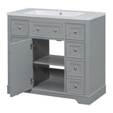 English Elm 36" Bathroom Vanity With Sink Combo, One Cabinet and Six Drawers, Solid Wood and Mdf Board, Grey