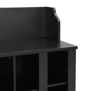 English Elm On-trend Matte Black Entryway Bench with Wall Cabinet Ten Compartments Four Hooks WF313576AAB