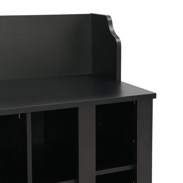 English Elm On-trend Matte Black Entryway Bench with Wall Cabinet Ten Compartments Four Hooks WF313576AAB