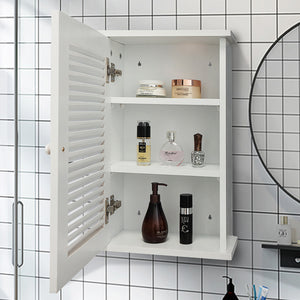 English Elm Wall MDF Floating Medicine Cabinet with Louvered Door, 3-Tier Storage, 66lb Capacity, White Finish W2181P151565