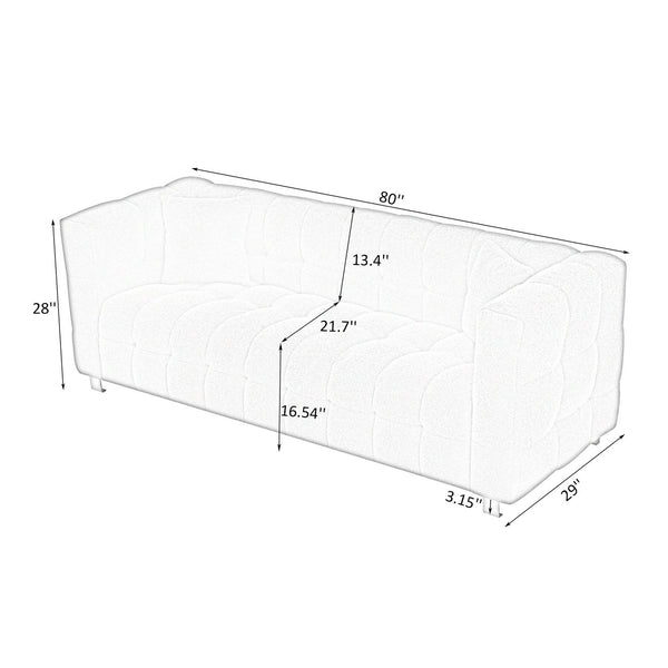 English Elm Grey 80" Teddy Fleece Sofa—3-Seat Solid Wood Frame, Silver Metal Legs, 2 Throw Pillows, 500lb Capacity W1278141700