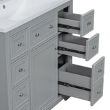 English Elm 36" Bathroom Vanity With Sink Combo, One Cabinet and Six Drawers, Solid Wood and Mdf Board, Grey