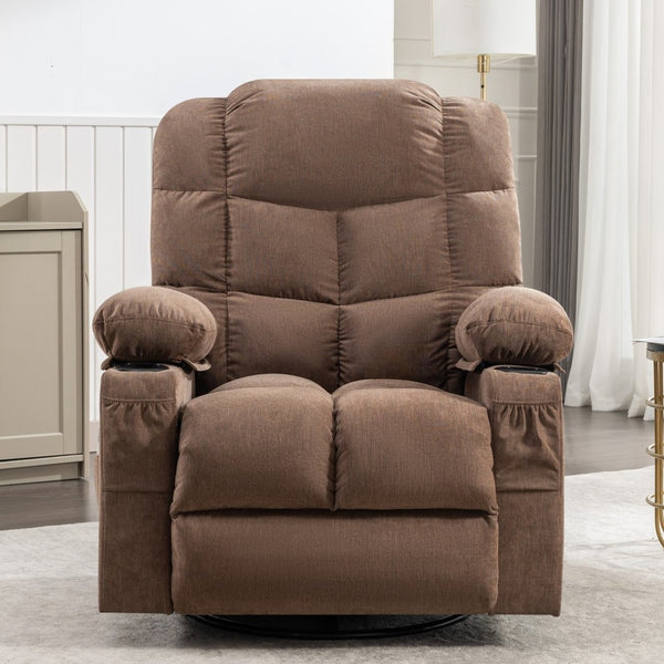 English Elm Massage Rocker Recliner Oversized Chair with Heat Vibration Usb Port and Storage Pockets Brown W1807S00011