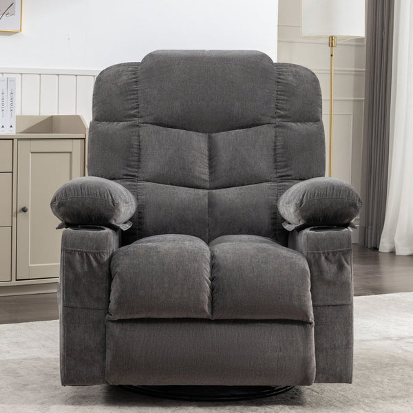 English Elm Massage Rocker Recliner Oversized Chair with Heat Vibration Usb Port and Storage Pockets Grey W1807S00010