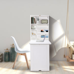 English Elm Modern Wall-Mounted Folding Desk Cabinet with Storage Shelves, Compact Convertible Writing Station for Home Office, White W2181P151577