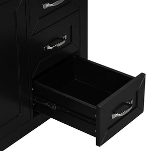 English Elm 36" Matte Bathroom Vanity Base Cabinet with Drawers Rubberwood Frame Modern Storage Black WF296707AAB