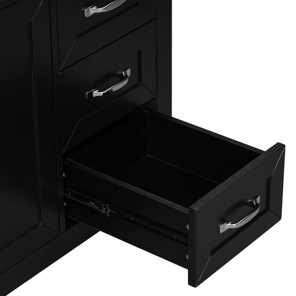 English Elm 36" Matte Bathroom Vanity Base Cabinet with Drawers Rubberwood Frame Modern Storage Black WF296707AAB