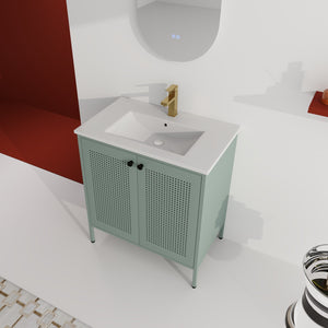 English Elm 30 Inch Freestanding Bathroom Vanity With Durable Ceramic Sink And Adjustable Shelving For Storage W999S00124