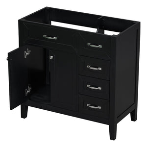 English Elm 36" Matte Bathroom Vanity Base Cabinet with Drawers Rubberwood Frame Modern Storage Black WF296707AAB