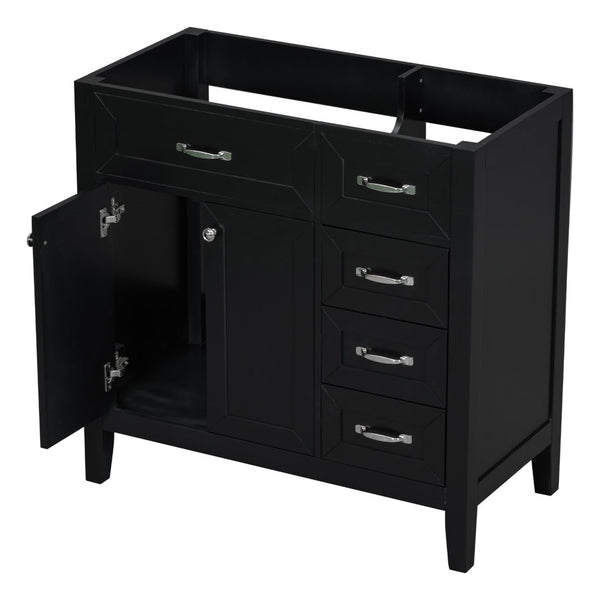 English Elm 36" Matte Bathroom Vanity Base Cabinet with Drawers Rubberwood Frame Modern Storage Black WF296707AAB