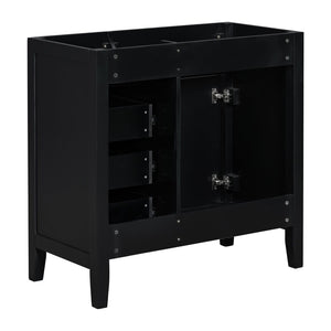 English Elm 36" Matte Bathroom Vanity Base Cabinet with Drawers Rubberwood Frame Modern Storage Black WF296707AAB
