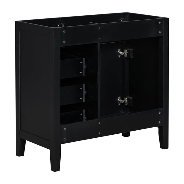 English Elm 36" Matte Bathroom Vanity Base Cabinet with Drawers Rubberwood Frame Modern Storage Black WF296707AAB