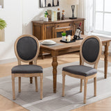 English Elm ,French Style Solid Wood Frame Antique Painting Linen Fabric Back Dining Chair,Set Of 2,Dark Gray,Sw1845Dg