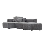 Soft Corduroy Sectional Sofa Set, Small L-Shaped Chaise Couch, Gray, Living Room, Office