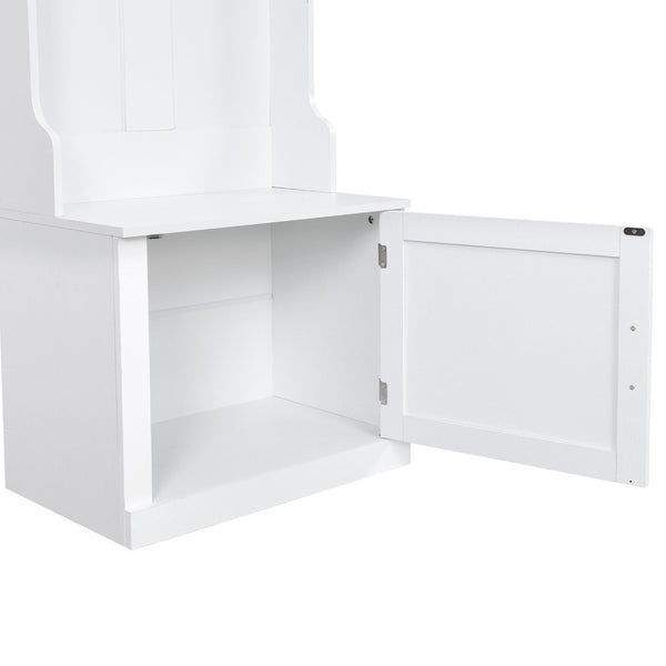 English Elm On-trend Slim Hall Tree Entryway Bench with Cabinet Six Hooks Matte Foyer Storage White N721P249243K