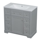 English Elm 36" Bathroom Vanity With Sink Combo, One Cabinet and Six Drawers, Solid Wood and Mdf Board, Grey