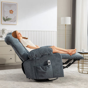 English Elm Massage Rocker Recliner Oversized Chair with Heat Vibration Usb Port and Storage Pockets W1807S00009
