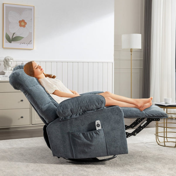 English Elm Massage Rocker Recliner Oversized Chair with Heat Vibration Usb Port and Storage Pockets W1807S00009