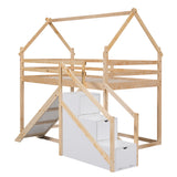 Borahmia Twin over Twin House Bunk Bed with Slide and Staircase